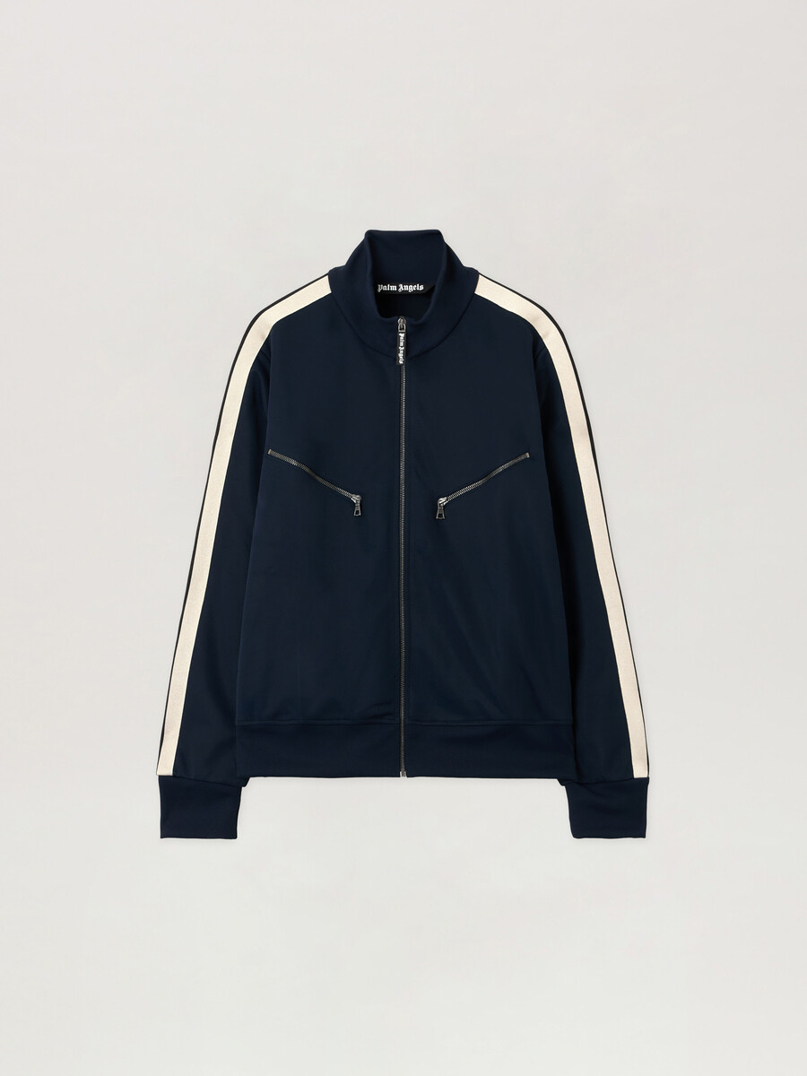 chaqueta deportiva con cremallera y logotipo curvo