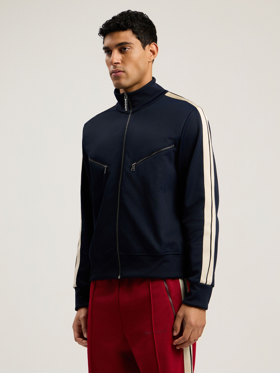 chaqueta deportiva con cremallera y logotipo curvo