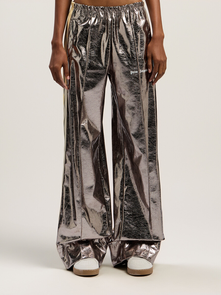 pantalones deportivos laminados de pierna ancha