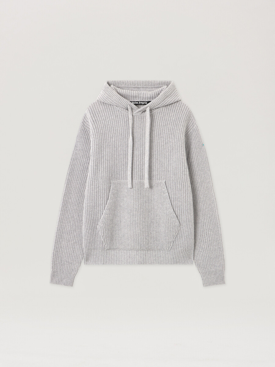 sudadera con capucha de punto acanalado con logotipo curvo