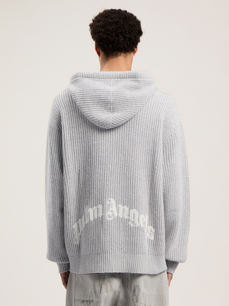 sudadera con capucha de punto acanalado con logotipo curvo