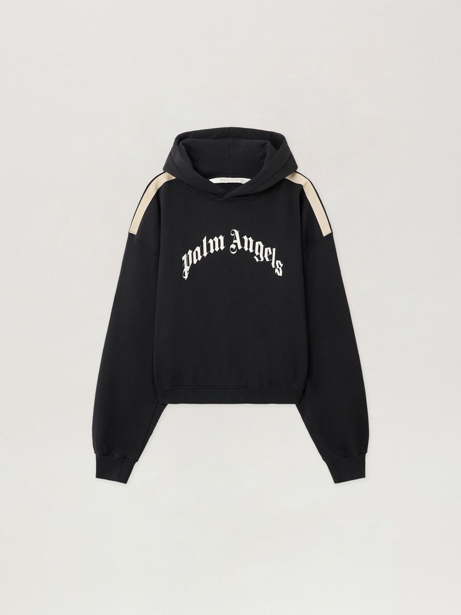 sudadera corta con capucha y logotipo curvo