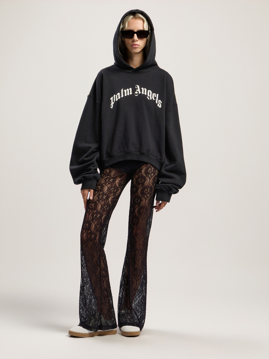 sudadera corta con capucha y logotipo curvo