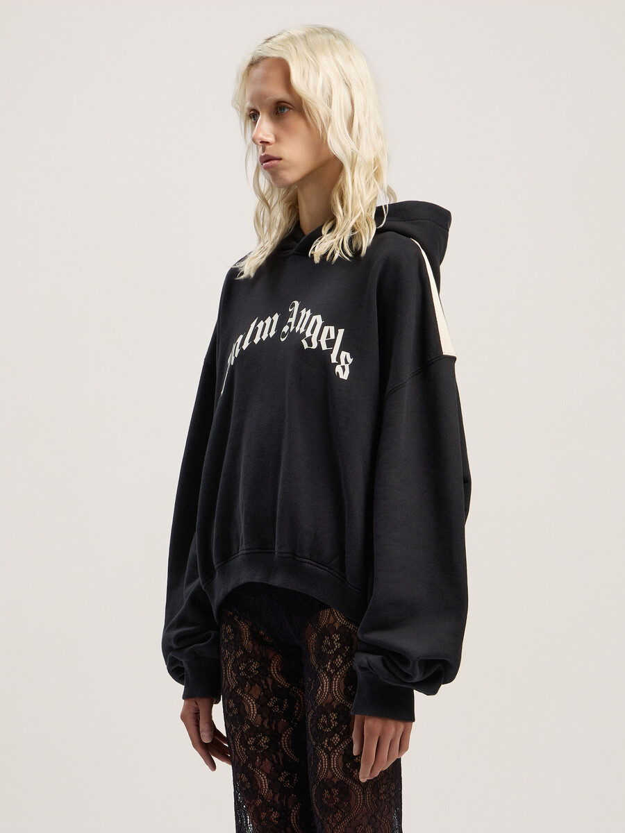 sudadera corta con capucha y logotipo curvo