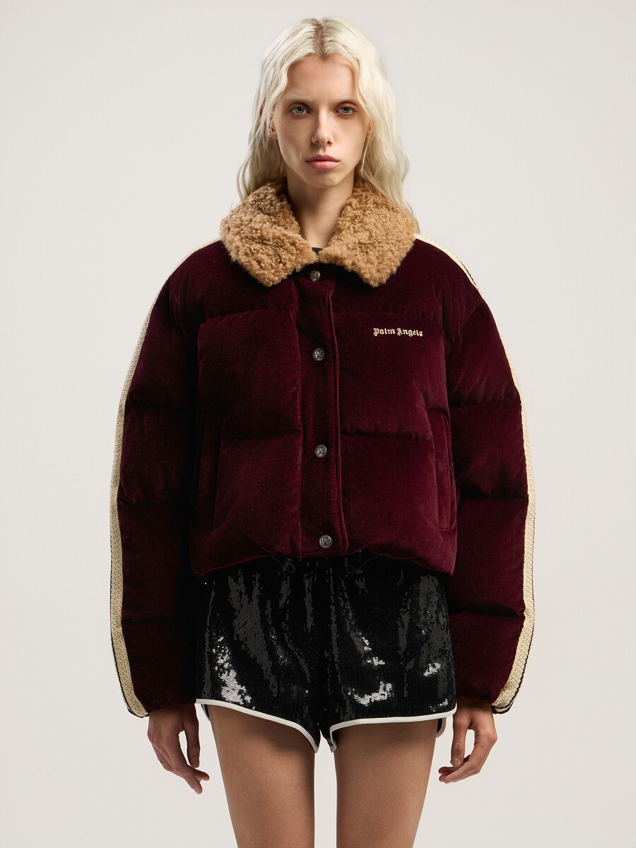 chaqueta de plumón de pana con logotipo clásico