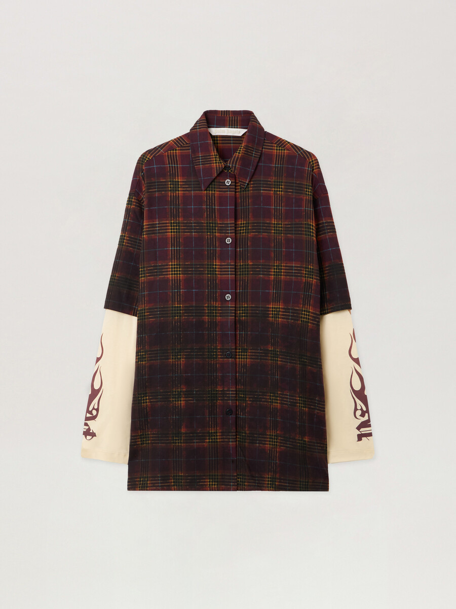 camisa de cuadros con llamas sobreteñidas