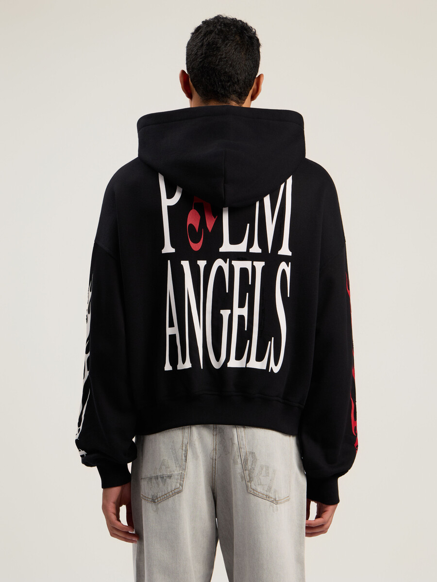 sudadera con capucha y cremallera con la bandera de las llamas